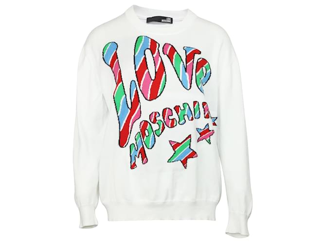 Love Moschino Logo-Print Sweatshirt in White Print Cotton  ref.516906